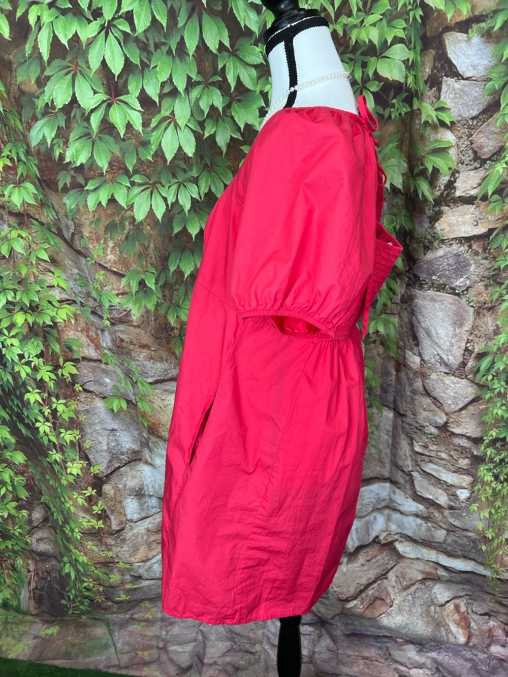 DRAPER JAMES Tomato Red Shirred Back Babydoll Dress, L - Picture 6 of 10